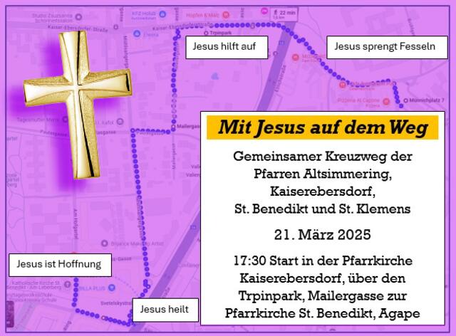 Unter dem Titel "Mit Jesus auf dem Weg" findet der erste Straßenkreuzweg in Simmering am Freitag, 21. März 2025 statt.
