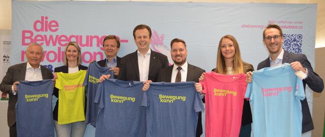 Für eine bewegte Fastenzeit (v.l.): Christian Purrer (Präsident ASVÖ Steiermark), Nadja Büchler (Geschäftsführerin Bewegungsland Steiermark gGmbH), Bernd Leinich (Geschäftsführer Gesundheitsfonds Steiermark), Karlheinz Kornhäusl (Gesundheitslandesrat), Marco Triller (Klubobmann), Marion Kanalz (COO der Firma MOVEVO), Michael Omann (CEO der Firma Movevo)  | Foto: Bewegungsrevolution
