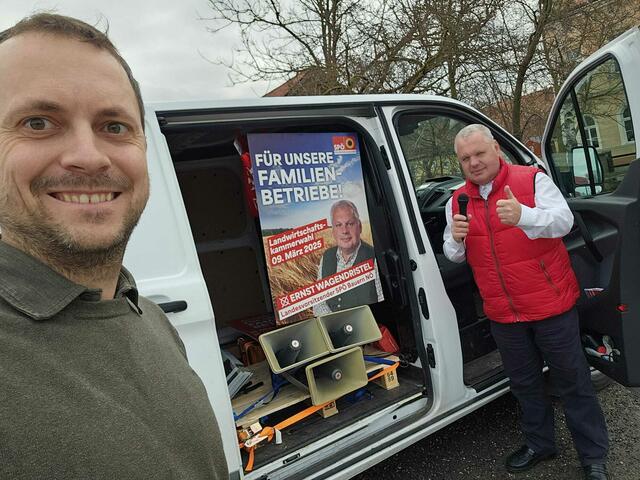 Hollabrunns Spitzenkandidat Patrick Eber mit Landesvorsitzenden Ernst Wagendristel auf NÖ-Tour. | Foto: Eber