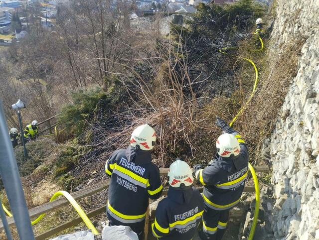 Die Feuerwehrleute mussten im unwegsamen Gelände Löschleitungen legen. | Foto: FF Voitsberg