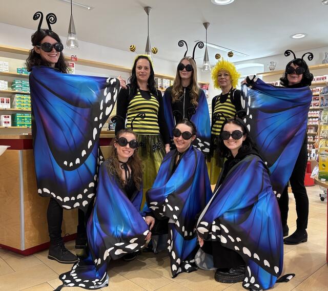 Faschingsspaß in Birkfeld: Mit bunten Schmetterlingsflügeln und fröhlichen Bienenkostümen verbreitete dieses Team gute Laune und feierte ausgelassen!