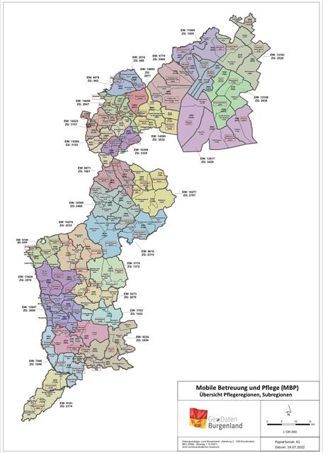 Das Burgenland wurde in 71 Pflegeregionen eingeteilt, demzufolge werden 71 Pflegestützpunkte geschaffen.  | Foto: LMS