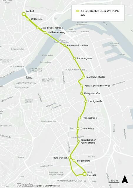 Die geplante Routenführung der neuen Linie 48. | Foto: Linz AG