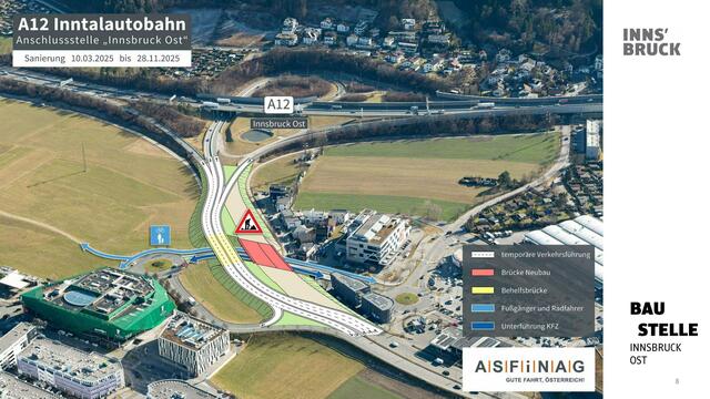 Der Baustellenbereich der Anschlussstelle Innsbruck Ost auf der A12 | Foto: ASFINAG
