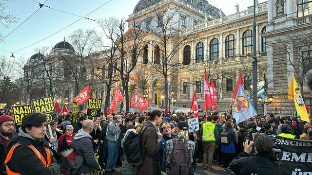 Um 18 Uhr versammelten sich um die 300 Protestler am Ring.  | Foto: Ronja Reidinger/MeinBezirk