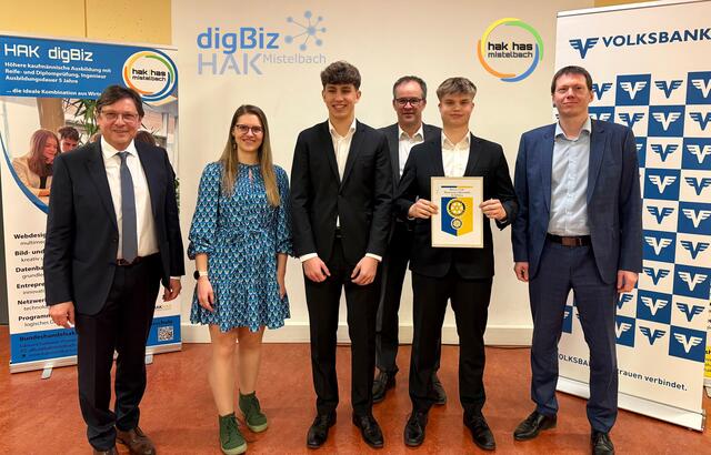 Team Website Hanftal erreicht den 3. Platz und bekommt das Preisgeld vom Rotary Club Weinviertel Marchfeld. 
Christian Rindhauser, Alexandra Grohmann, Simon Schmidt, Josef Eberhart, Gabriel Obermayer und Roland Ladengruber | Foto: Astrid Tröstl