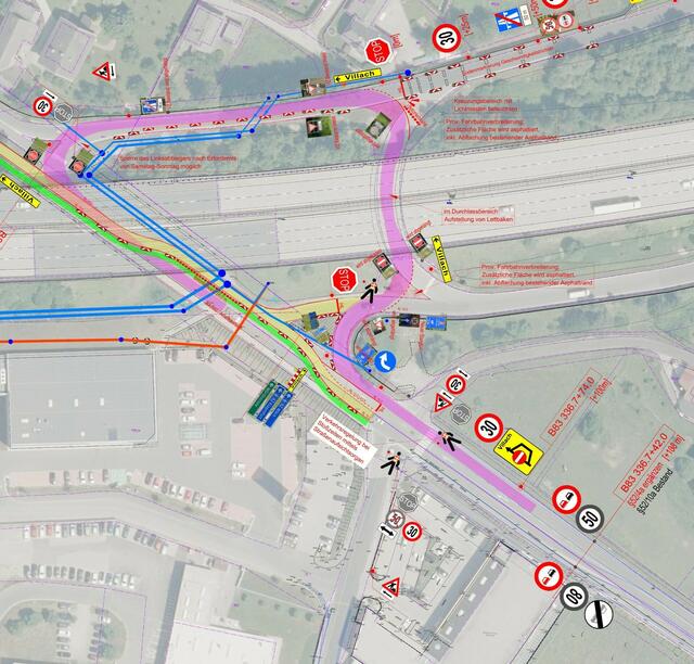 Die geänderte Verkehrsführung über die Betriebsumkehr der Autobahn in Wernberg. | Foto: Gemeinde Wernberg