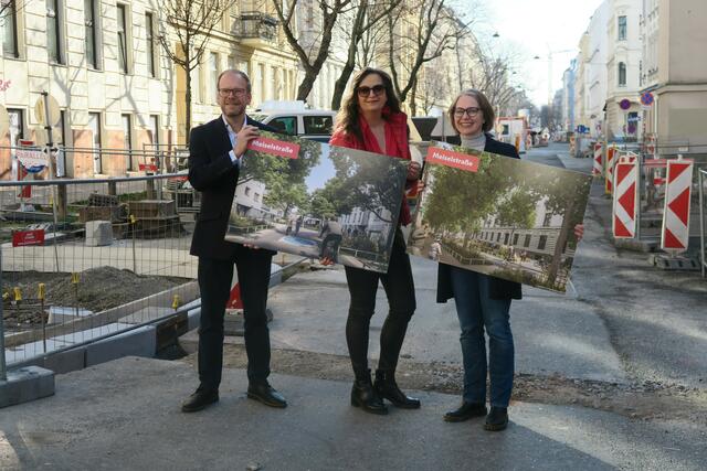 Rudolfsheimer Bezirkschef Dietmar Baurecht, Stadträtin Ulli Sima als auch Michaela Schüchner (alle SPÖ) eröffneten die Baustelle.  | Foto: Patricia Hillinger/MeinBezirk