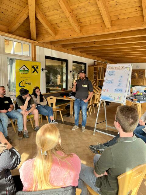 Basistrainer Andreas Zehner vermittelt den Teilnehmenden des Seminars „Plötzlich Führungskraft“ kreative Möglichkeiten, Konflikte zu lösen.  | Foto: Landjugend Salzburg, derPlotti