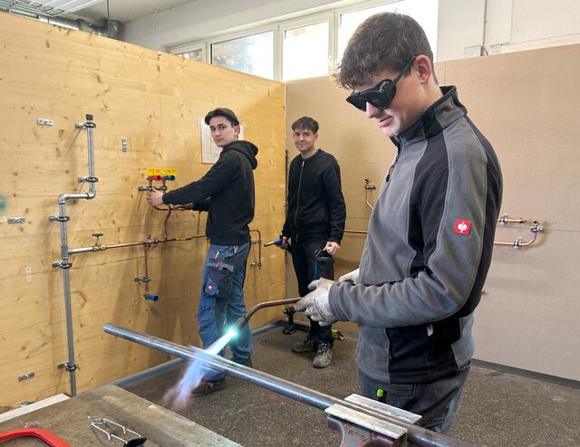 Beim Training: Mathias Schermann (Bubendorf), Thomas Nikitscher (Sulz) und Fabian Wukitsevits (Eltendorf) – die besten der burgenländischen Lehrlinge  | Foto: WKB