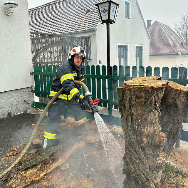 Die Feuerwehr Großpetersdorf löschte einen Baumstumpfbrand. | Foto: SJF