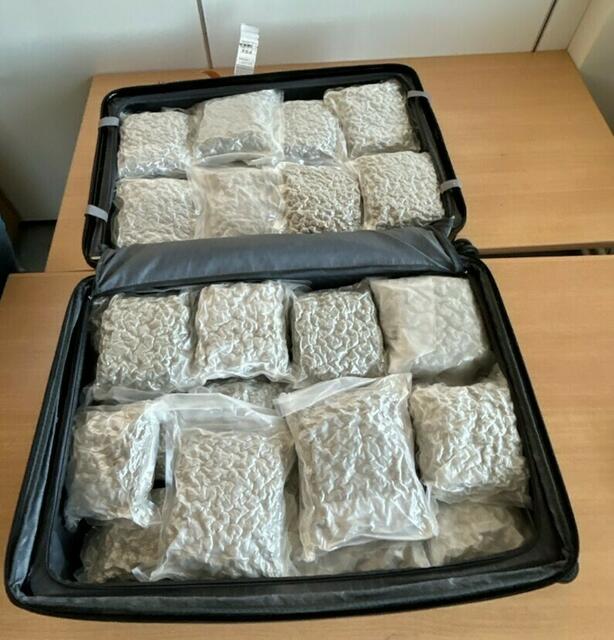 Der Koffer mit rund 20 Kilogramm Cannabiskraut wurde im Transitgepäck eines Fluges aus Bangkok entdeckt. | Foto: LPD NÖ/SPK Schwechat