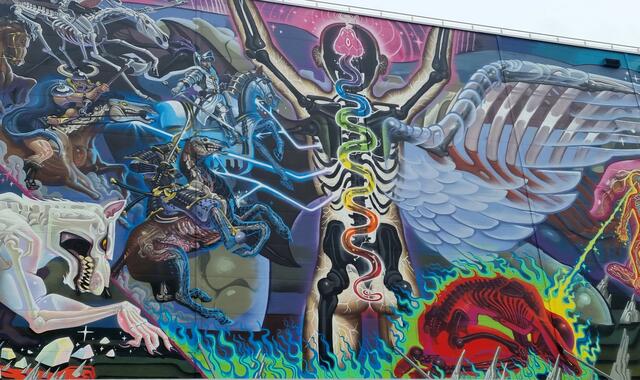 Eines von vielen Kunstwerken in der Mural Harbor Gallery, im Hafen von Linz. | Foto: Patrice Bruvier