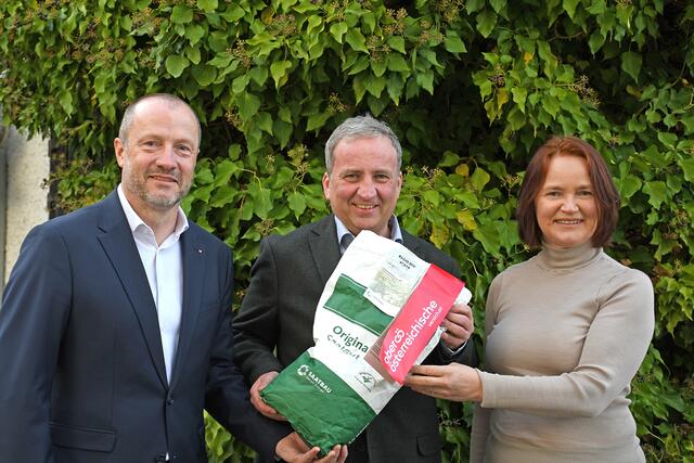 Oberösterreichische Versicherung-Gewerbespezialist Reinhard Weissengruber, Bürgermeister Michael Hammer und Umweltausschuss-Obfrau Elisabeth Gierlinger (v. l.). | Foto: OÖV/Engelsberger