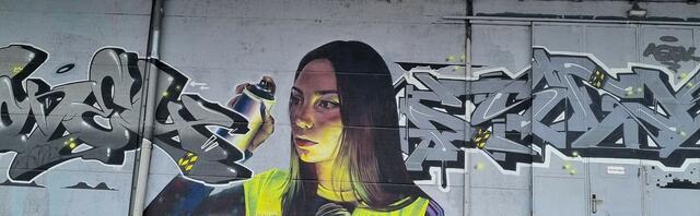 Eines von vielen Kunstwerken in der Mural Harbor Gallery, im Hafen von Linz. | Foto: Patrice Bruvier