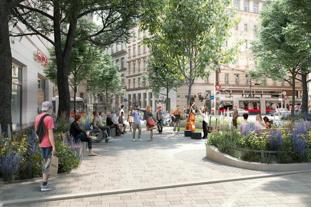 So sollen der Josef-Matthias-Hauer-Platz und die anliegenden Straßenzüge nach der Erneuerung aussehen. | Foto:  Büro Kandl