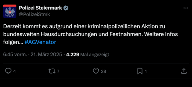 Großeinsatz in Österreich: In allen Bundesländern außer Kärnten und Vorarlberg findet ein Einsatz von Polizei, WEGA und Cobra statt. | Foto: X Screenshot