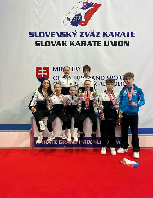 Hinten: Elena Treun, Deo Varga; Vorne: Melanie Trejo, Tiara Steindl, Mila Winter, Sophie Strodl, Cornelius Kargl, Emil Zadina | Foto: Frieways Karateklub