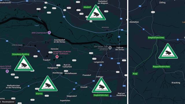 Hier heißt es ACHTUNG und bitte vorsichtig fahren. Kröten sind an diesen Strecken auf Wanderschaft. | Foto: Foto: Google/Pixabay, Kollage: Karle