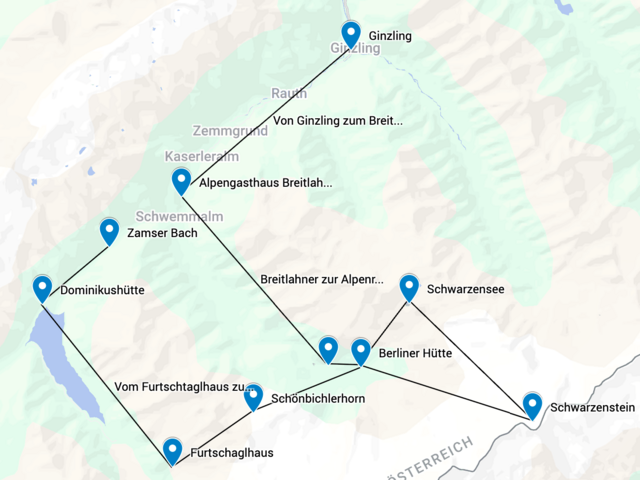 Die Routen der beiden Halsmanns im Zillertal von Ginzling aus | Foto: Screenshot, MyMaps