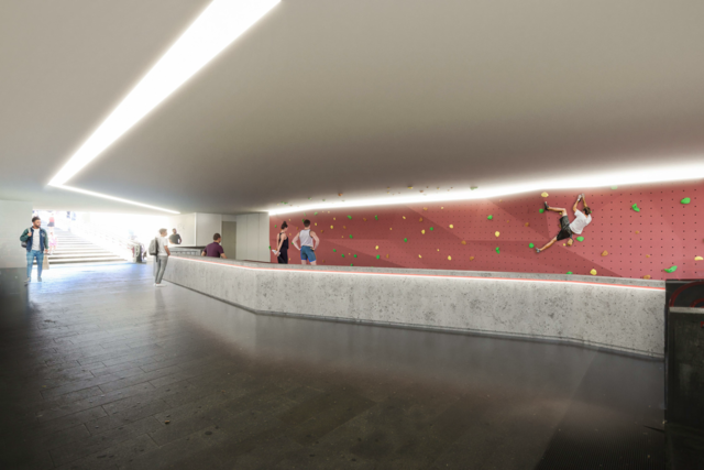 Auch in der Unterführung zur U-Bahnstation soll künftig geklettert werden.  | Foto: Visualisierung: Architekturbüro Strauss
