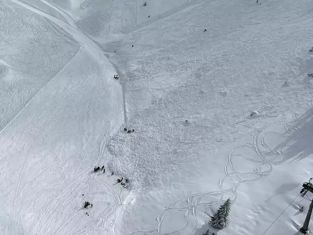 Am Sonntag gegen Mittag lösten sich am Steinbergkogel in Kitzbühel mehrere Lawinen, die bis auf die schwarze Piste Nr. 23 reichten. Da nicht ausgeschlossen werden konnte, dass sich Personen im Lawinenbereich befanden, wurde eine großangelegte Suchaktion durchgeführt. | Foto: Zoom.Tirol
