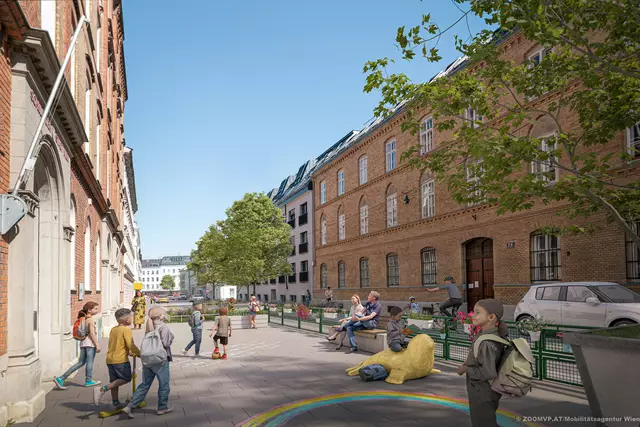 Nach der Fertigstellung soll die Schule in der Wichtelgasse über einen sicheren Vorplatz verfügen.  | Foto: BV17