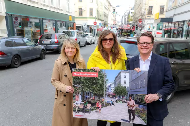 v. l.: Stefanie Lamp, Planungsstadträtin Ulli Sima und Klimastadtrat Jürgen Czernohorszky (alle SPÖ) stellen das neue Hippviertel vor. | Foto: Stadt Wien/Christiasn Fürthner
