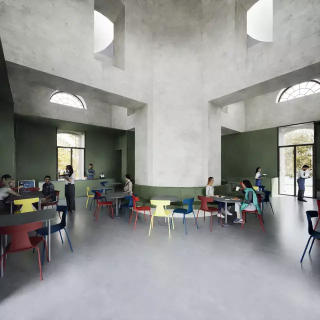 Im Inneren wird der Turm entkernt, wodurch ein circa 140 Quadratmeter großer und zwölf Meter hoher Innenraum entsteht. | Foto: ÖBB/Riepl Kaufmann Bammer Architektur