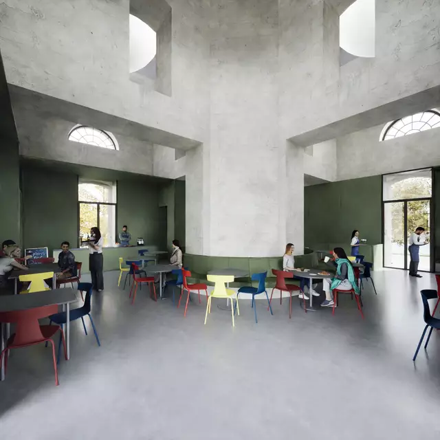 Im Inneren wird der Turm entkernt, wodurch ein circa 140 Quadratmeter großer und zwölf Meter hoher Innenraum entsteht. | Foto: ÖBB/Riepl Kaufmann Bammer Architektur