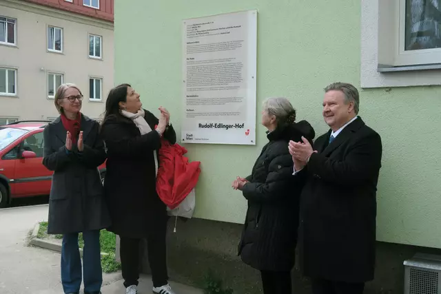 Der Gemeindebau in der Deutschordenstraße 7–25 im 14. Wiener Gemeindebezirk trägt ab sofort den Namen Rudolf-Edlinger-Hof. | Foto: Patricia Hillinger/MeinBezirk