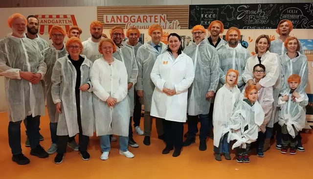 Hygienevorkehrungen für den Besuch der BNI-Gruppe in der Landgarten-Produktion. | Foto: BNI Galileo