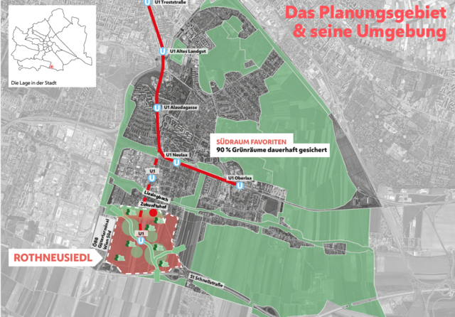 Das Planungsgebiet von Rothneusiedl. | Foto: Screenshot Stadtentwicklung RothNEUsiedl