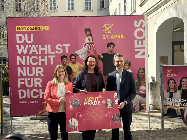 Neos Wien hat neue Plakate und das Programm für die Wien-Wahl vorgestellt. Unter anderem werden "Lichtpfade" durch die Stadt gefordert, die einen sicheren Heimweg gewährleisten. | Foto: Nathanael Peterlini/MeinBezirk