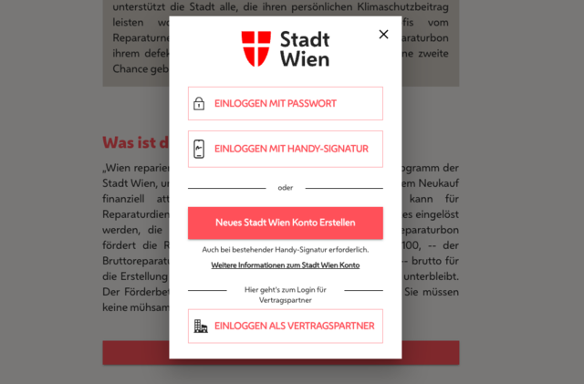 Für den Download wird ein Stadt Wien-Konto benötigt.  | Foto: Screenshot