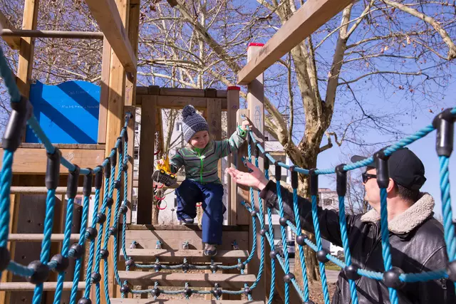 Kletterlust am Spielplatz Fischlsiedlungs-Zentrumspark. | Foto: Olga Bereslavskaya