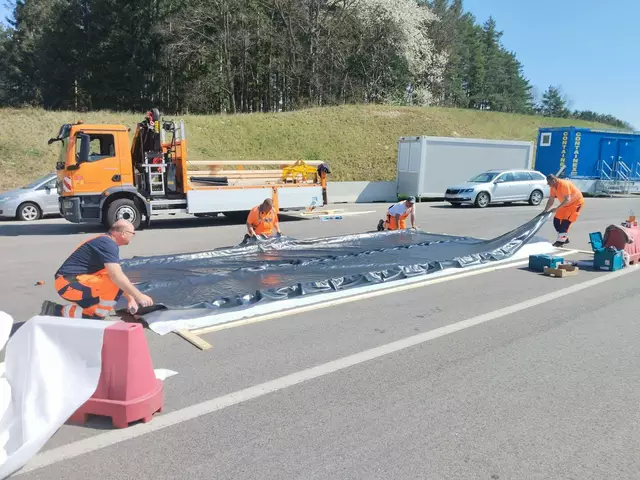 An den sieben Grenzübergängen in Kittsee, Nickelsdorf, Pamhagen, Klingenbach, St. Margarethen, Deutschkreutz und Rattersdorf hat die Baudirektion des Landes Burgenland Seuchenteppiche eingerichtet.  | Foto: LMS