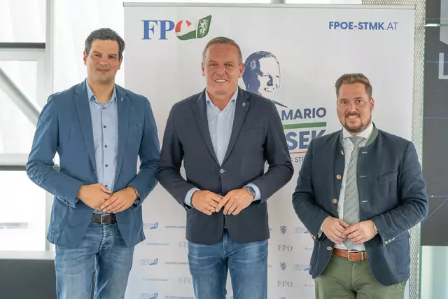 Starke obersteirische Achse in der FPÖ: Mario Kunasek mit Landesrat Hannes Amesbauer (l.) und Klubobmann Marco Triller. | Foto: FPÖ Steiermark