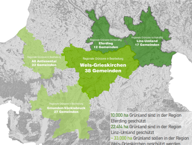 Die beiden hellgrünen Gebiete sollen als nächstes angegangen werden. | Foto: Land OÖ