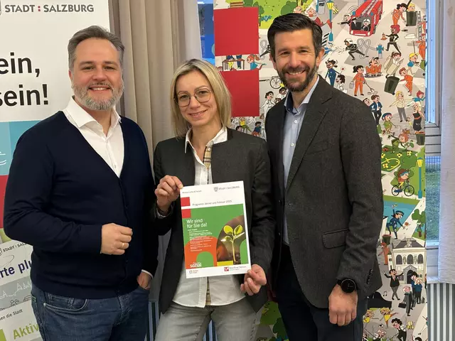 Barbara Mair (Leiterin Sozialplanung), Andreas Zwettler (Koordinator Bewohnerservicestellen) und Patrick Pfeifenberger, Leiter der Sozialabteilung.  | Foto: Lisa Gold