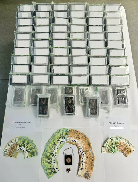 Die Ermittelnden des Bundeskriminalamts (BK) konnten zunächst in Wien mehr als 78 Kilogramm Kokain sicherstellen. Es kamen dann noch weitere drei Kilogramm in Niederösterreich hinzu und auch Bargeld wurde sichergestellt. | Foto: BK