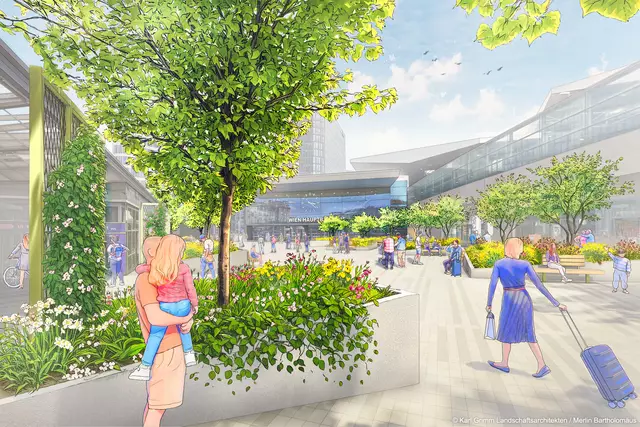 Bäume, Sträuche und Kletterpflanzen sollen mehr Schatten spenden und den Platz abkühlen.  | Foto: Karl Grimm Landschaftsarchitekten / Merlin Bartholomäus