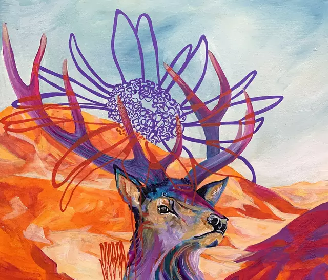 Künstlerin: Marlene Schaumberger, Titel des Bildes: vernetzt (2022), Technik: Acryl auf Leinen, Größe: 70 cm x 90 cm | Foto: www.marleneschaumberger.com