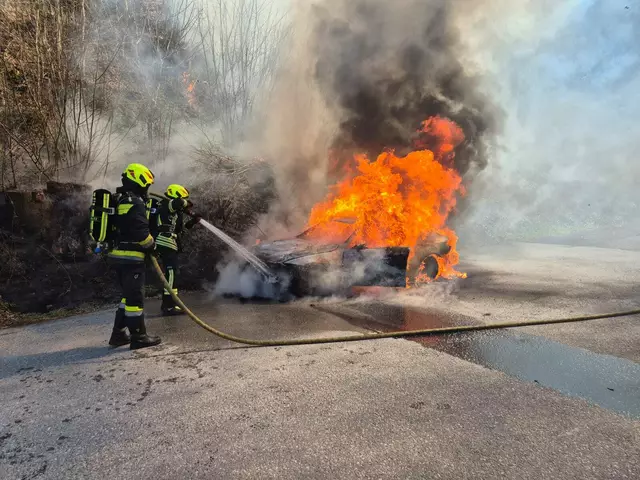 Ein Fahrzeugbrand hätte rasch zu einem größeren Waldbrand führen können. | Foto: www.einsatzdoku.at