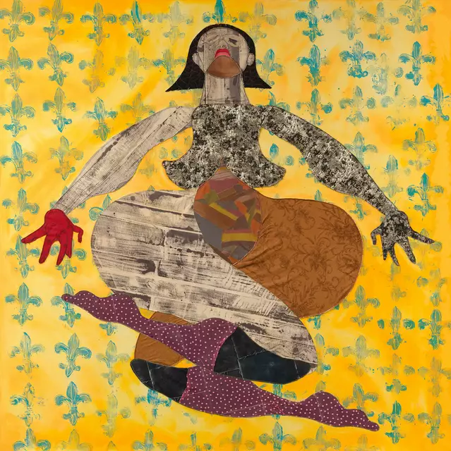 Tschabalala Self
Sommeil Mielle, 2024
244 × 244 cm, Acrylfarbe, Stoff, Faden, bemaltes Leinen auf Leinwand
ALBERTINA, Wien – Familiensammlung Haselsteiner | Foto: © Tschabalala Self, Foto: Lance Brewer