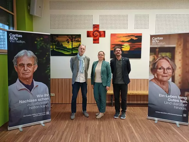 Marco Brunner von der Firma auxilio GmbH, Vortragende Mag. Julia Lindenhofer vom Notariat Amstetten und Lukas Polster, Referent für Erbschaften und Stiftungen, Caritas St. Pölten | Foto: Caritas St. Pölten