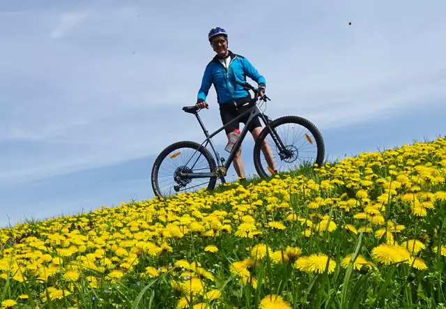 Ich bin im blühenden Frühling unterwegs.