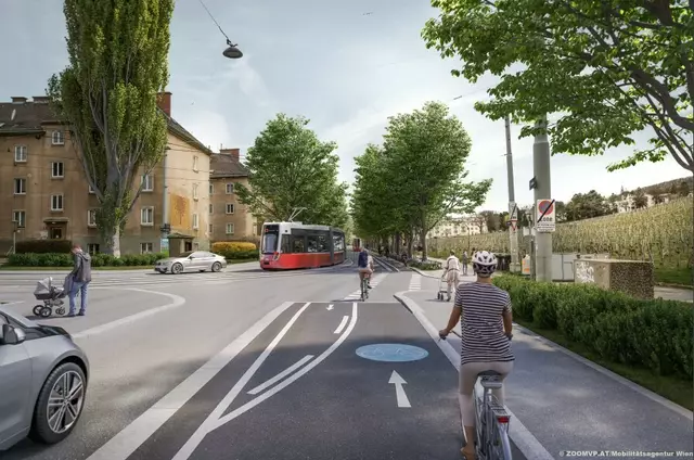 Der neue Radweg fließt in die bereits bestehenden Strukturen mit ein. Der Weg in Richtung Berge soll danach aufgewertet werden.  | Foto: ZOOMVP.AT/Mobilitätsagentur Wien