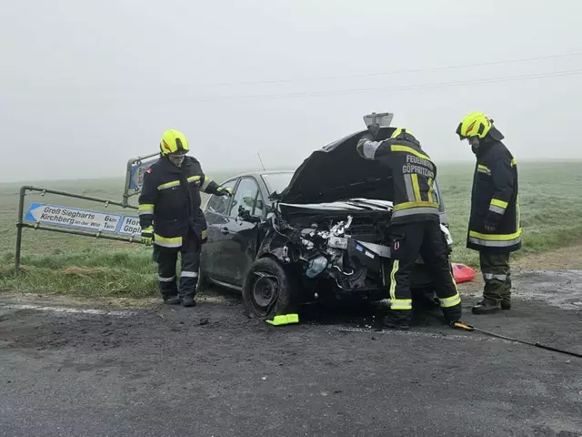 Am 16. April kam es auf der L55 bei Almosen im Zuge eines Überholmanövers zu einem Verkehrsunfall zwischen einem Pkw und einem Traktor. | Foto: FF Göpfritz/Wild
