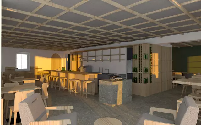 Der Thekentisch ist das zentrale Element im neuen Lokal. | Foto: Gemeinde Zams